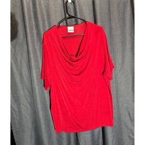 Bentley Plus Red Cowl Neck Top Short‎ Sleeve Blouse Elegant Plus Size